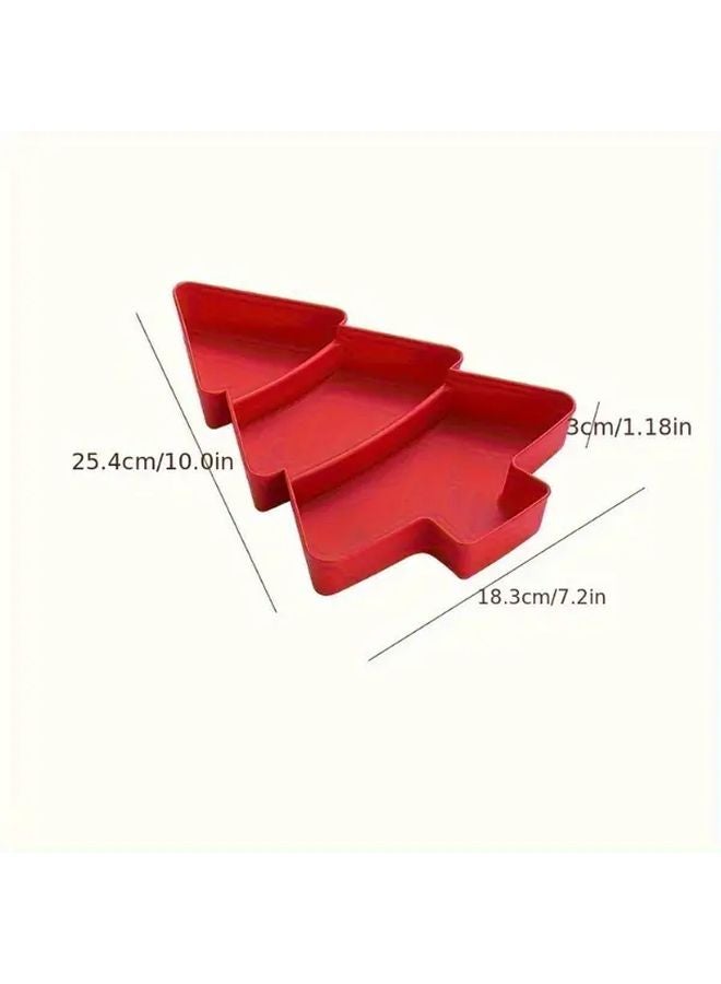 Red Christmas Tree Snack Plate 3 Compartments Food Safe Plastic Holiday Party Tableware - Image 5
